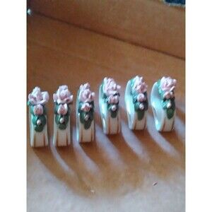 Vintage Alka Porcelain Napkin Rings (6) Pink Roses